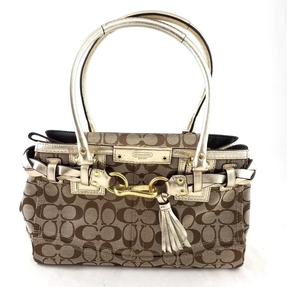 Coach Signature Logo Canvas Handbag Purse Pockets